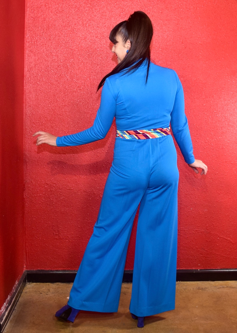 1970s Jumpsuit Multi Design Cape Peplum Hair Tie Belt Rainbow Stripe