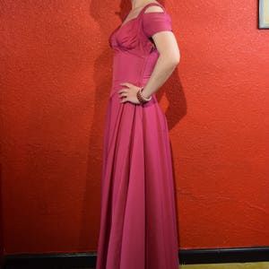 1940s Magenta Pink Gown Off Shoulder XS image 4