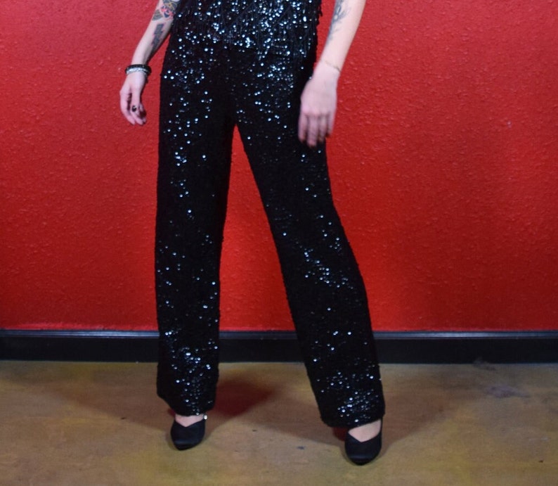 1960s Gene Shelly Black Sequin Pants image 1