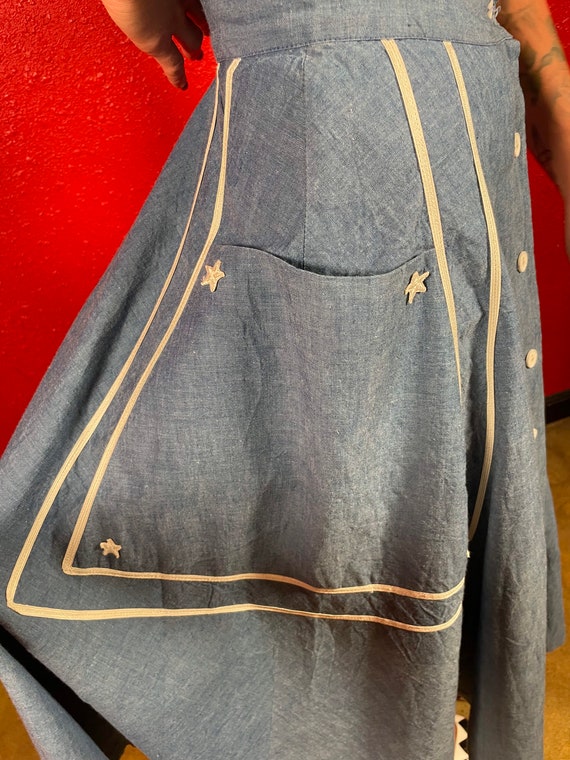 1940s Nautical Dress Chambray Blue with Stars - image 5