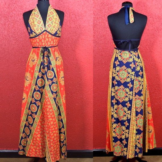 1970s Lanz Originals Cotton Wrap Dress Halterneck