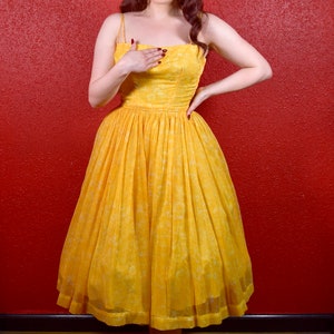 1950s Yellow Chiffon Two Pice Dress & Jacket Ensemble image 8