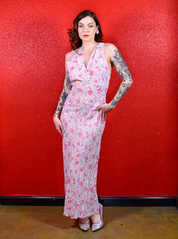 bias cut floral dress Pink Floral Bias-Cut Dress