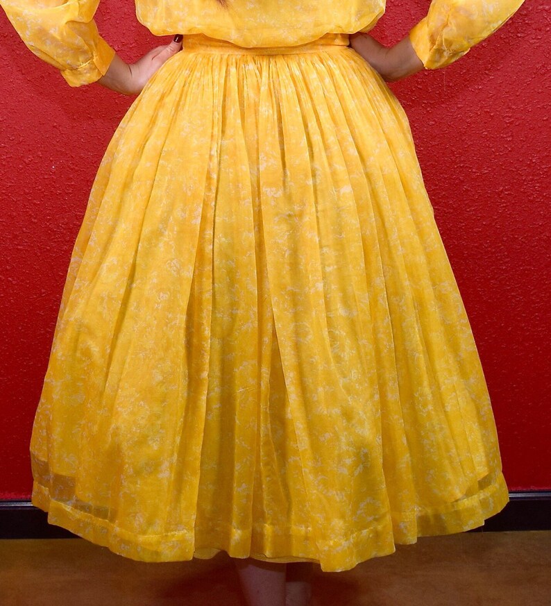 1950s Yellow Chiffon Two Pice Dress & Jacket Ensemble image 7