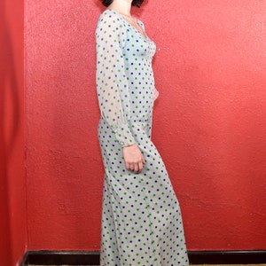 1950s 60s Polka Dot Jumpsuit Rayon and Silk XS Deadstock image 4