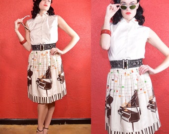 1950s Novelty Print Golden Candelabra Skirt