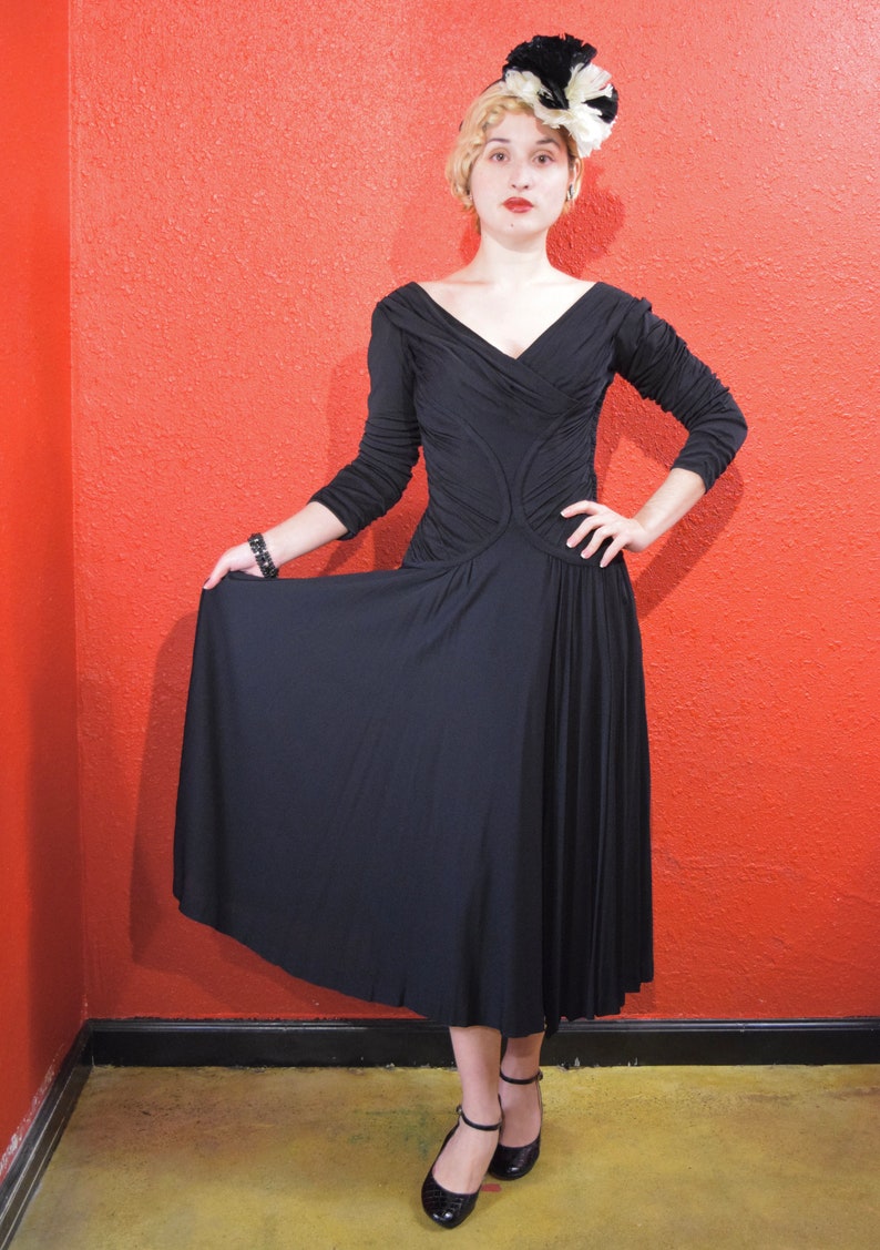 1950s Ceil Chapman Designer Jersey Draped Dress image 2