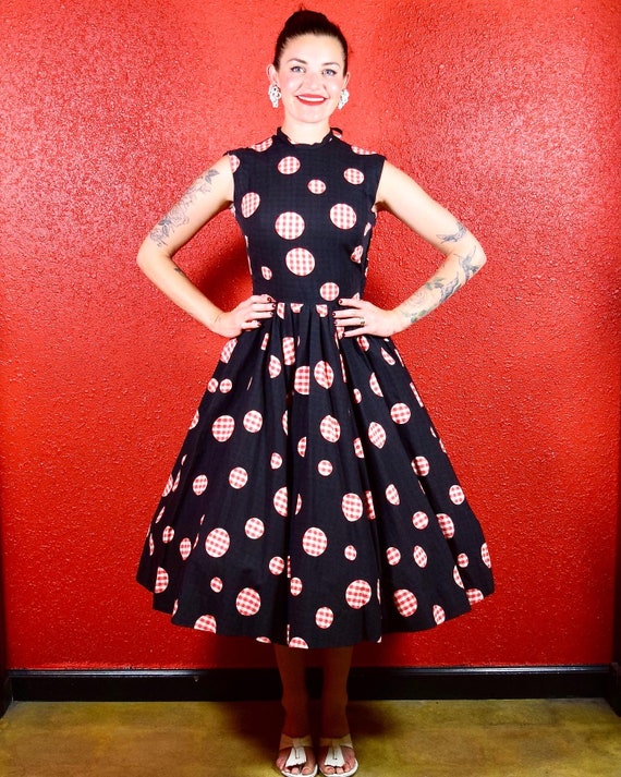 1950s Polka Dot & Gingham Dress Fit and Flare