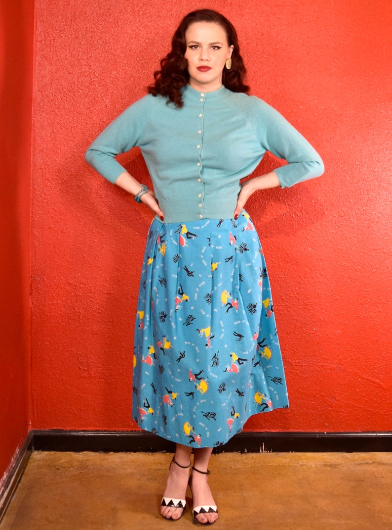 1950s Large Rock and Roll Novelty Print Skirt image 2