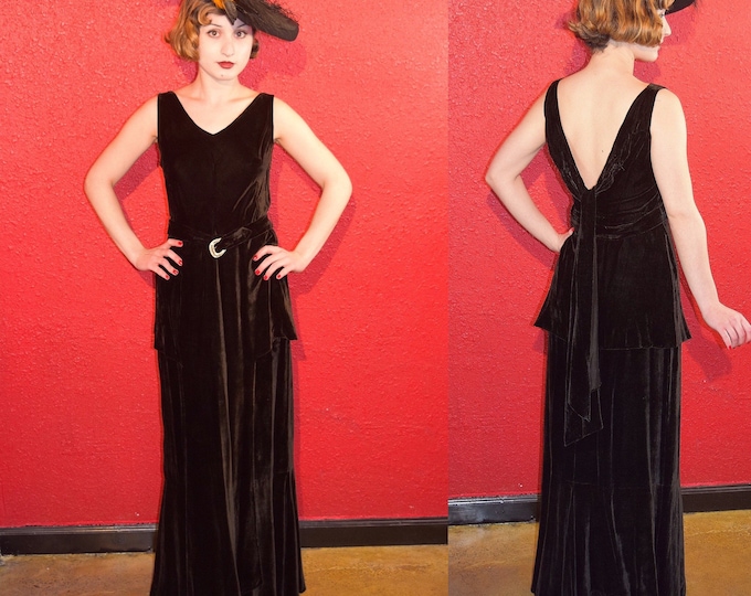1930s Silk Velvet Black Gown Peplum - Etsy