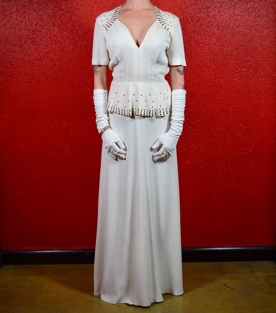 1940s Rare White Crepe and Studs Gown - image 6