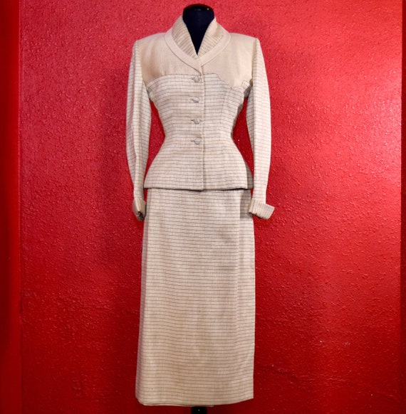 1950s Lilli Ann Suit Ivory Imported Fabric