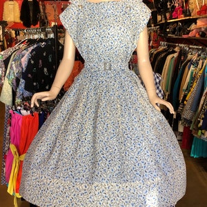 1950s Large Print Dress Blue Paisley Plus Size Nylon Seersucker image 9