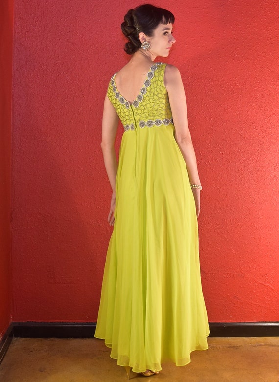 1960s Chartreuse Chiffon & Beads Gown - image 4