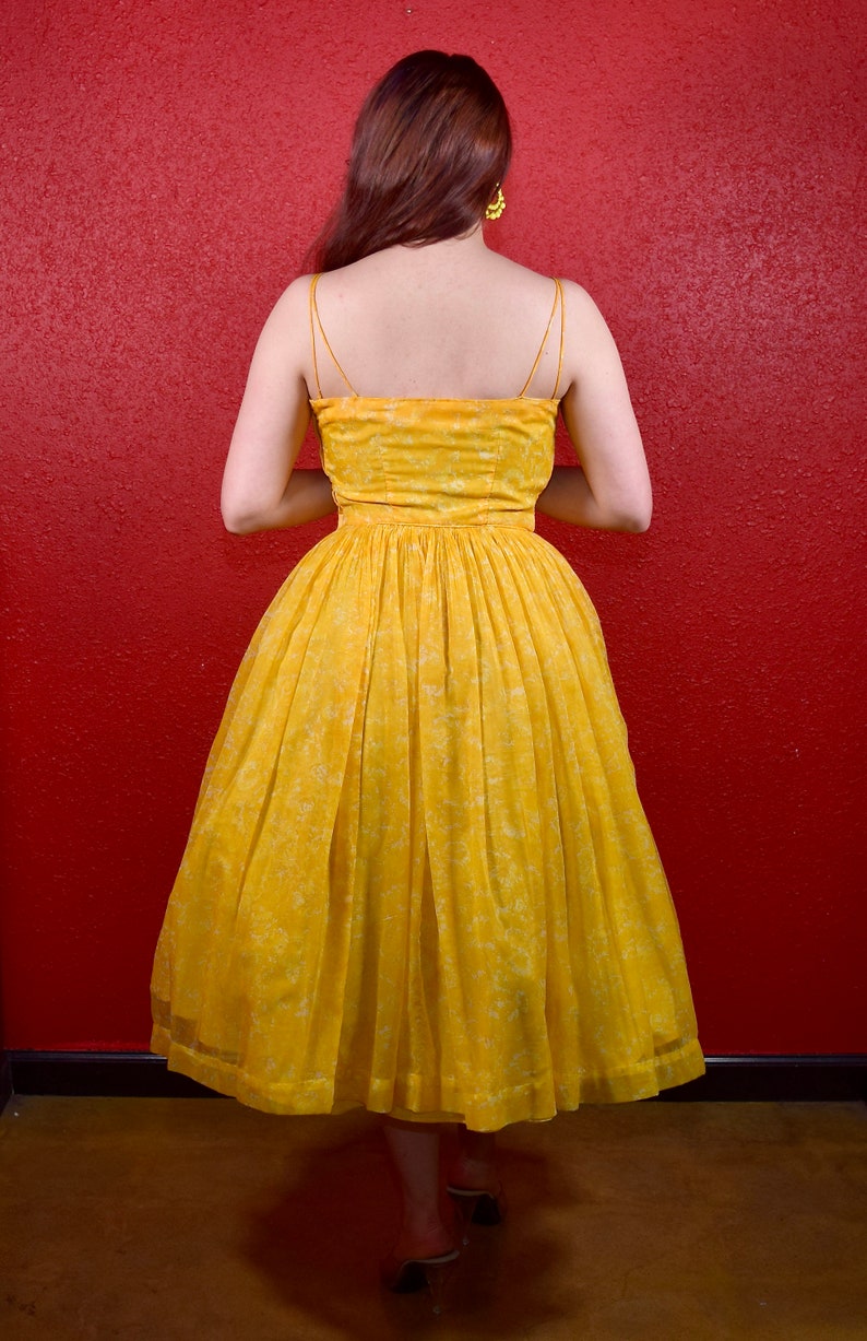 1950s Yellow Chiffon Two Pice Dress & Jacket Ensemble image 9