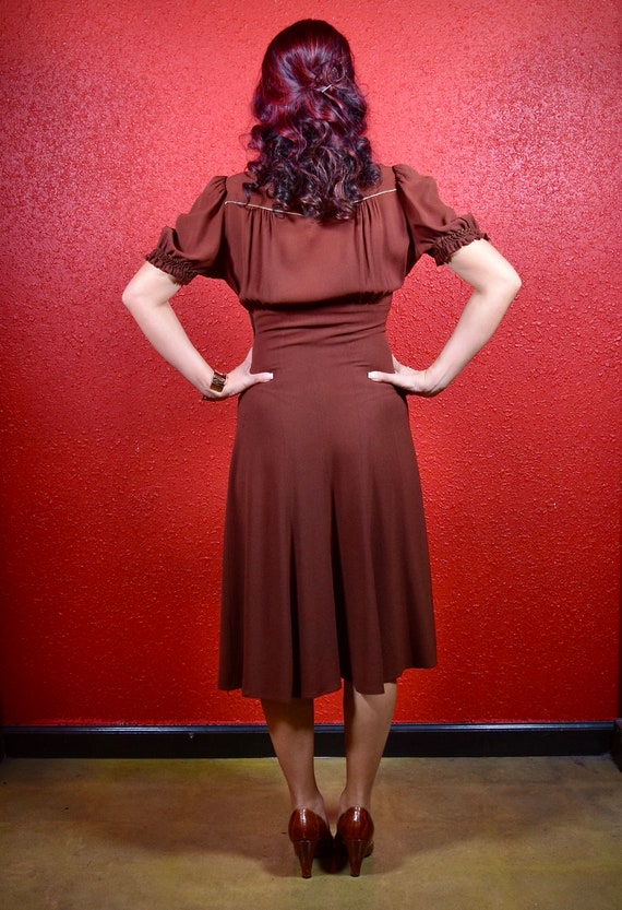 1930s Brown Crepe Corset Lace Dress - image 6