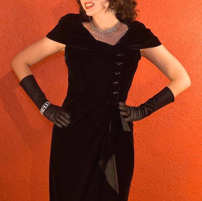 1950s Suzy Perette Dress Black Velvet Draped Sheath | Etsy