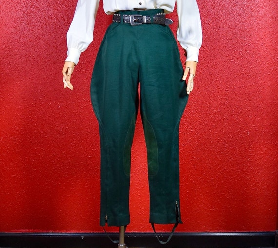 1930s Rare Jodhpurs Green Wool with Suede Patch - image 1