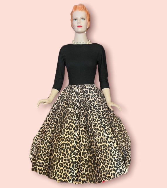 1950s Rare Leopard Print Wool Jersey Fit and Flare