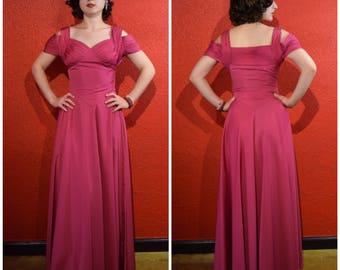 1940s Magenta Pink Gown Off Shoulder XS