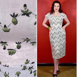 1950s Tropical Print Sheath Dress Pineapple image 1