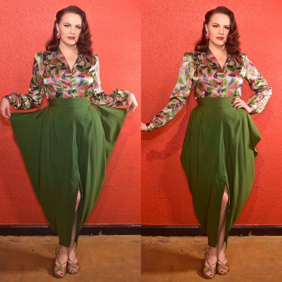 1930s Green Crepe Hobble Tulip Skirt Avant Garde