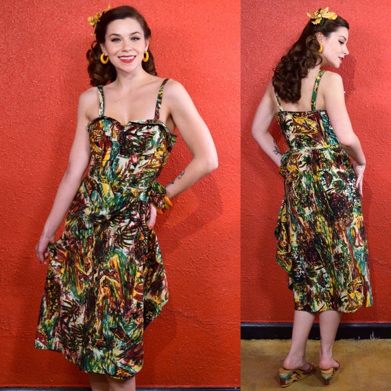 1940s 50s Hawaiian Sarong Rare Surfer Print