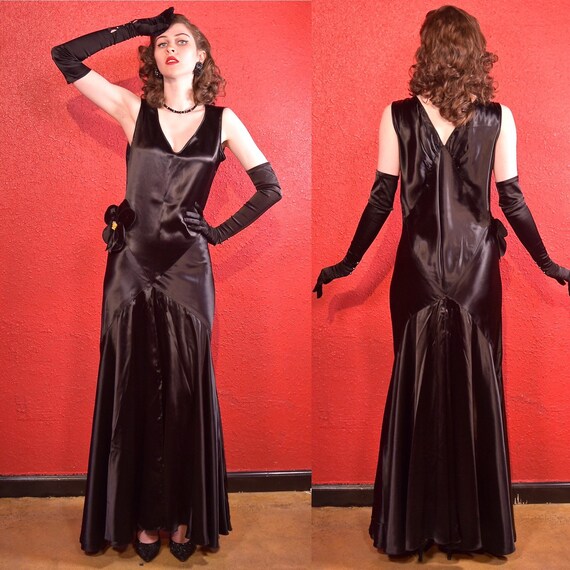 1930s Bias Cut Deco Gown Black Gothic Wedding