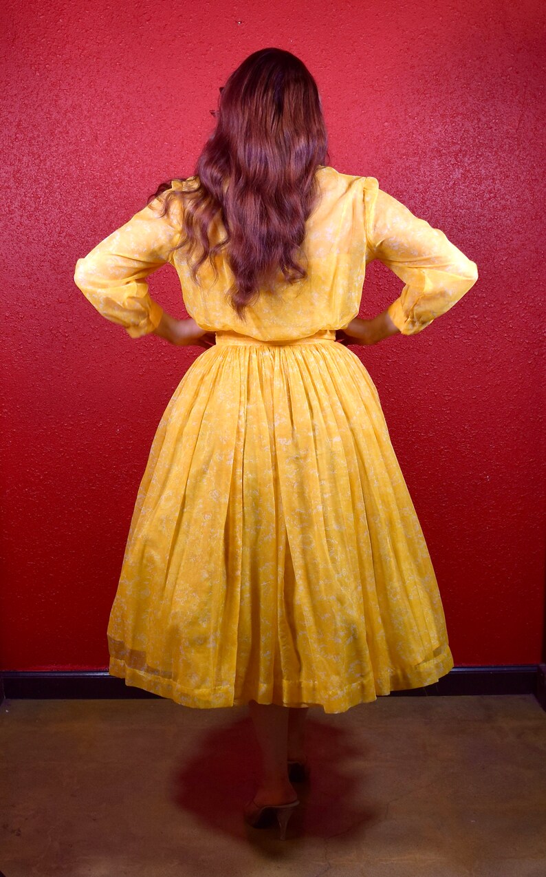 1950s Yellow Chiffon Two Pice Dress & Jacket Ensemble image 6