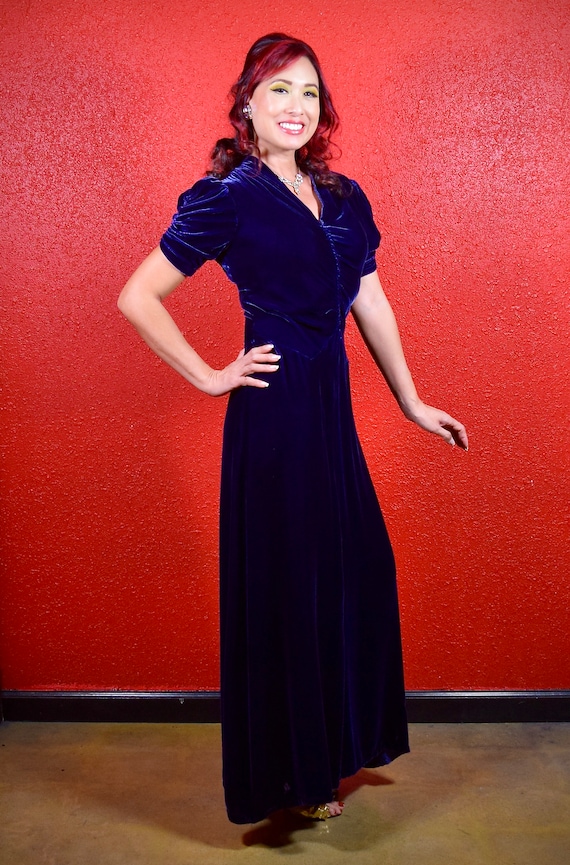 1930s Blue Velvet Evening Gown - Gem