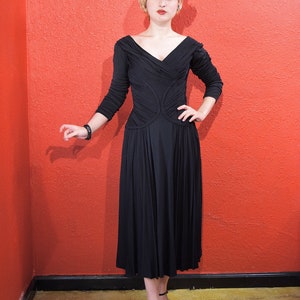 1950s Ceil Chapman Designer Jersey Draped Dress image 1