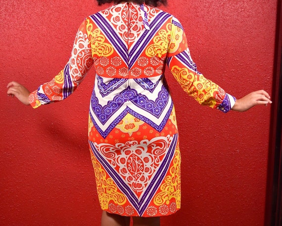 1960s 70s Psychedelic Print A line Dress with Bel… - image 6