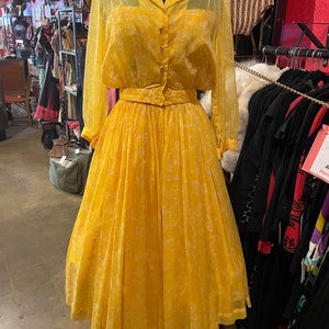 1950s Yellow Chiffon Two Pice Dress & Jacket Ensemble image 5