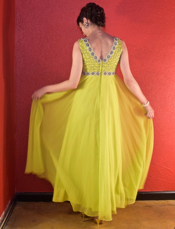 1960s Chartreuse Chiffon & Beads Gown - image 5