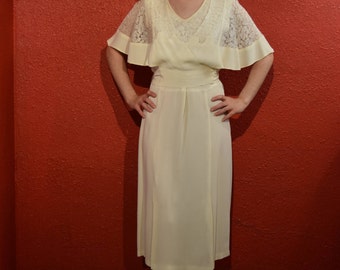 1920s 30s Style Vintage Crepe and Lace Dress Deco White Bridal