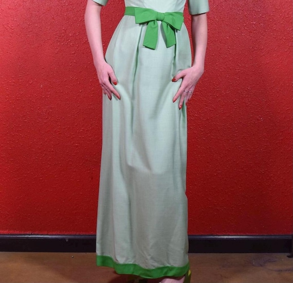 1960s Mint Green  & Kelly Green Evening Gown View 6