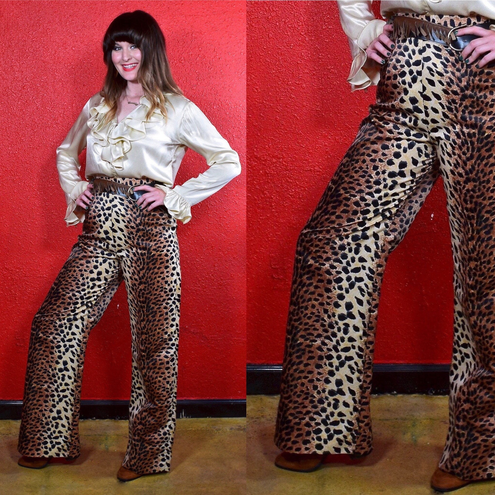 Leopard Print Flare Leg Pants, Elegant Long Length Pants For Spring & Fall,  Women's Clothing