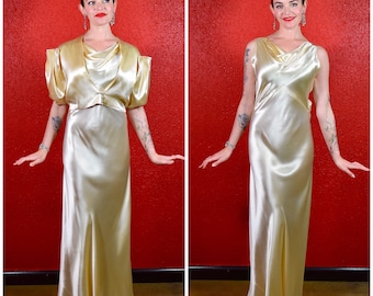 1930s Liquid Satin Gown Ivory Bias Cut Dress and Bolero Wedding