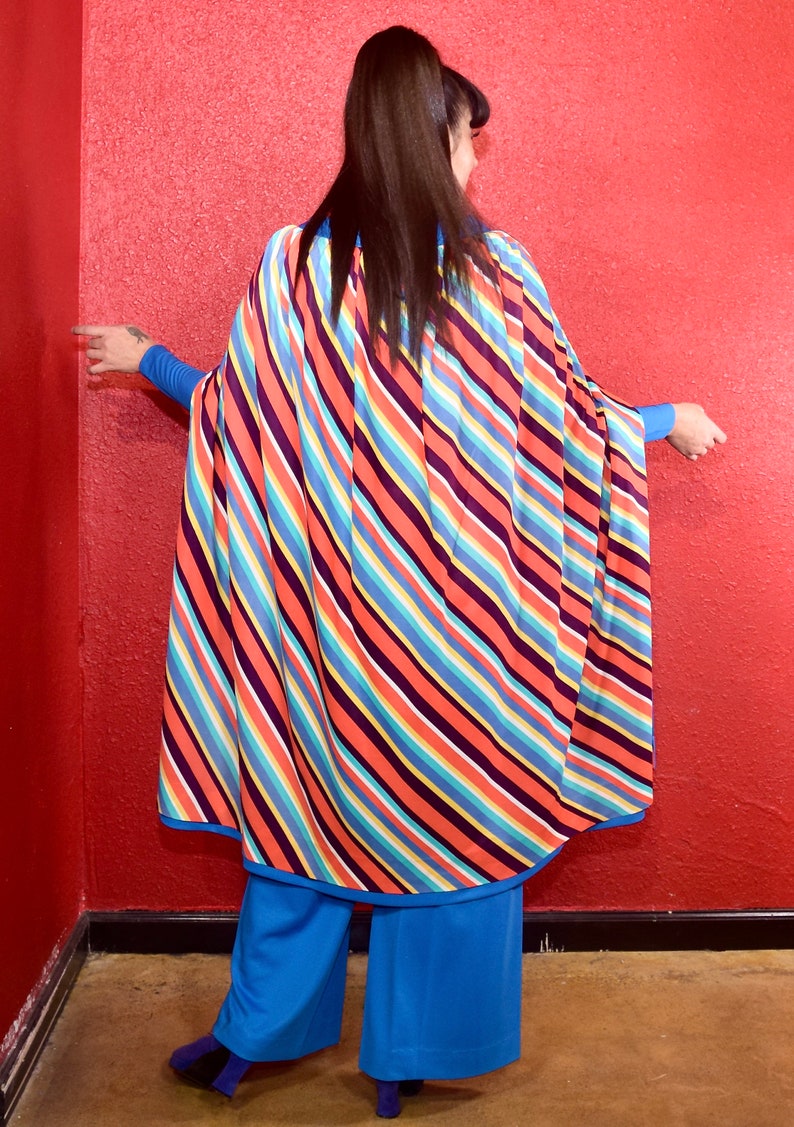 1970s Jumpsuit Multi Design Cape Peplum Hair Tie Belt Rainbow Stripe