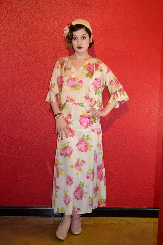 1920s 30s Rose Print Rayon Dress with Bolero - image 2