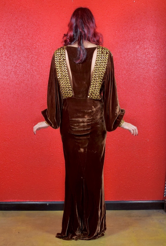 1930s Spectacular Silk Velvet Bias Cut Gown with Tria… - Gem