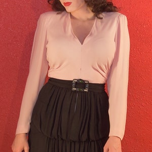 1940s Pink & Black Crepe Gown Film Noir Draped image 8