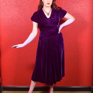 1930s Purple Silk Velvet Draped Dress image 8