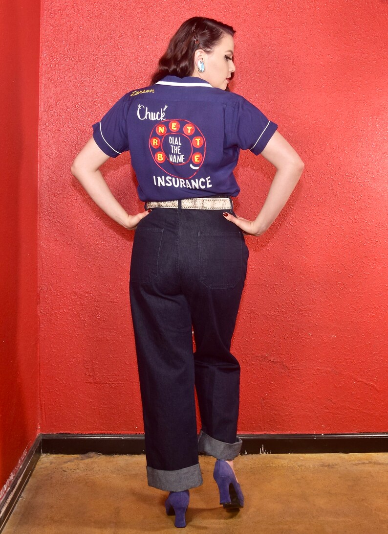 1950s Embroidered Bowling Shirt Rare Phone Dial