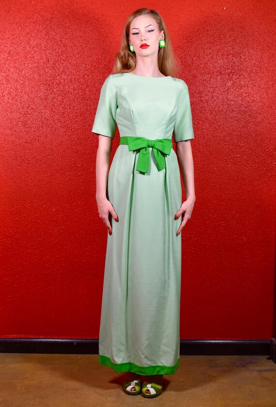 1960s Mint Green  & Kelly Green Evening Gown View 2