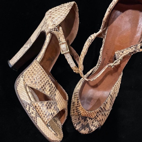 1970s Snakeskin Platform Shoes with Ankle Strap - Gem