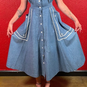 1940s Nautical Dress Chambray Blue with Stars image 6