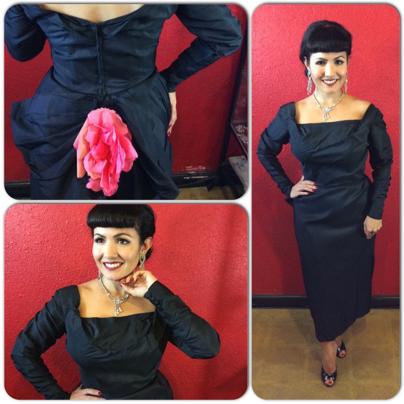 1940s Ceil Chapman Attr. Black Jersey Draped Dress main image 1
