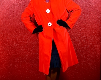 1960s Red Velvet Button Front Coat