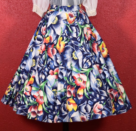 1950s Tulip Print Cotton Full Skirt